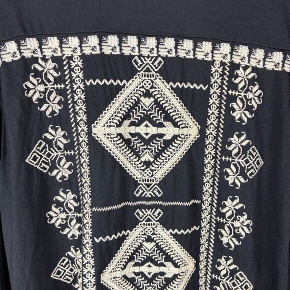Andree By Unit Embroidered Kimono Cardigan Top Sz S Black Open Front Boho Artsy - Picture 3 of 8
